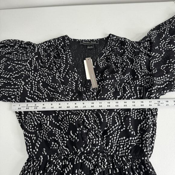 Payal Jain Anthropologie Sheer Maxi Wrap Dress Womens Small Black Printed Party - Picture 12 of 16
